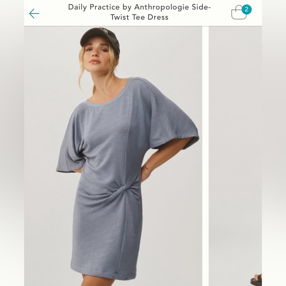 Anthropologie Daily Practice Side-twist Tee Dress. Gray with blue undertones.